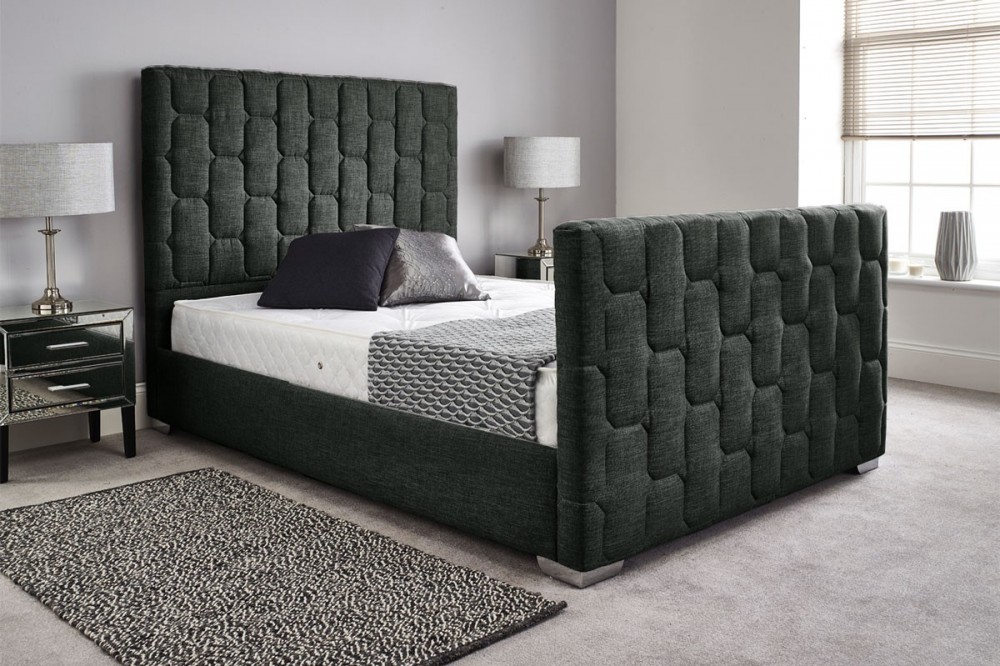 Quilted Bed Frame, Grey Quilted Bed Frame
