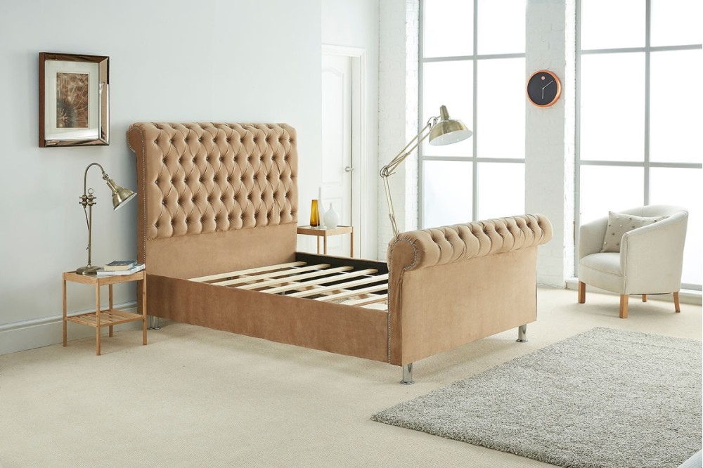 Tuscany Sleigh Plush Velvet Bed Frame three