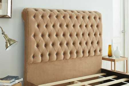 Tuscany Sleigh Plush Velvet Bed Frame headboard detail