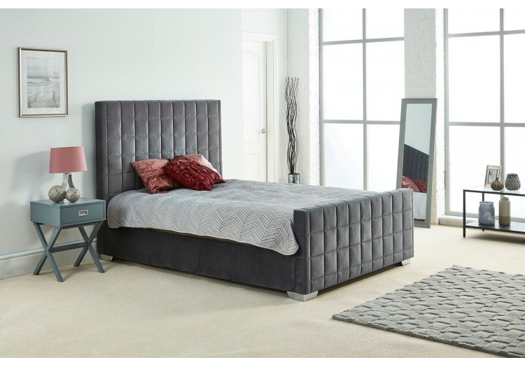 Quilted Design Upholstery Plush Velvet Bed Frame