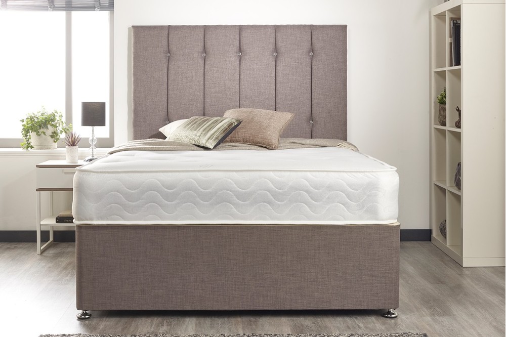 Snuggle Linen Fabric Memory Foam Divan Bed Set front Double