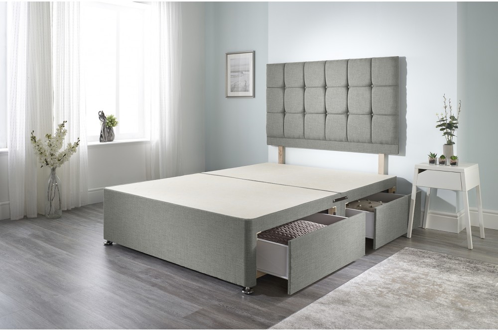 Bed Centre Premier Bed Base with No Drawers and No Headboard 4FT6 Double, Linen Silver Available in Different Fabrics and Colours 