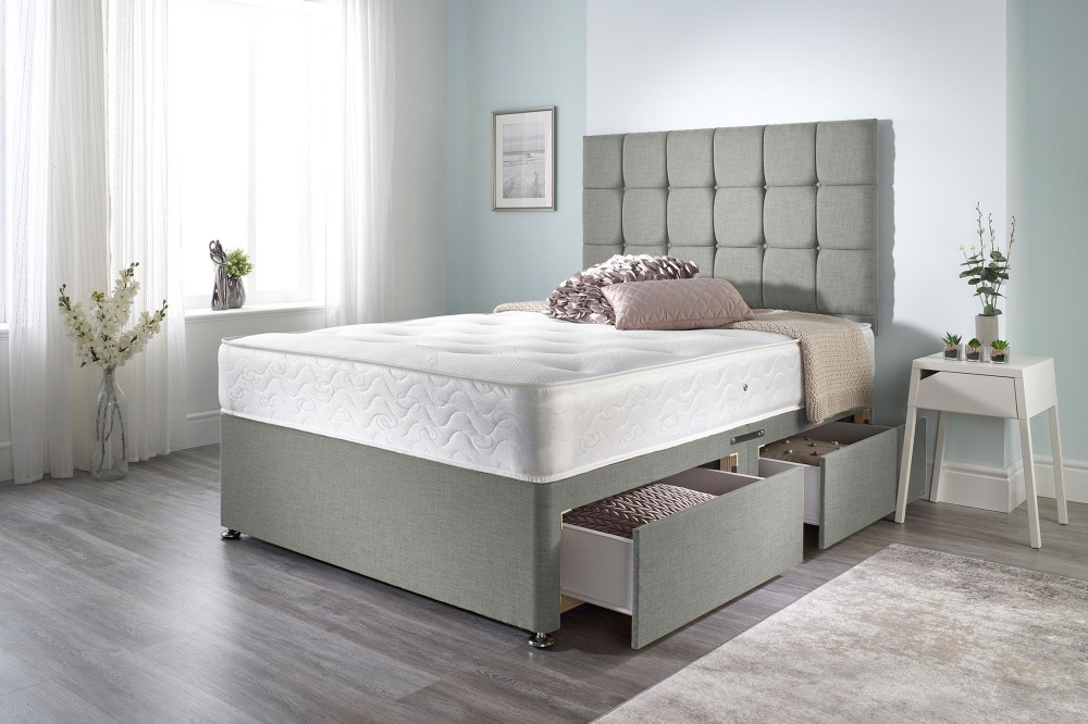 Olive Divan Bed with Bonnell Sprung Tufted Mattress