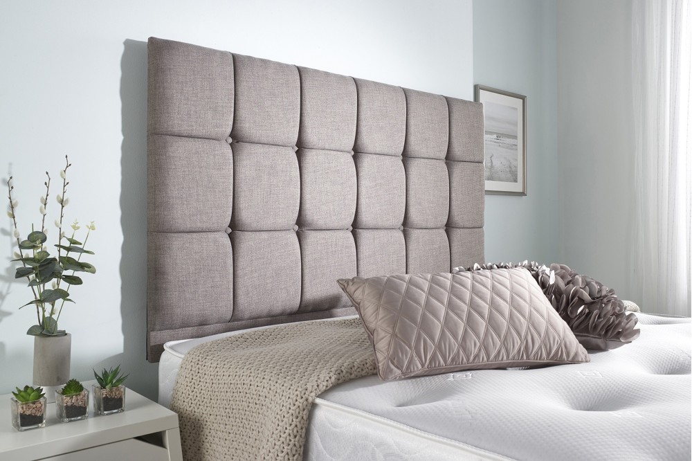 Linen Cubed Divan Bed Base Headboard