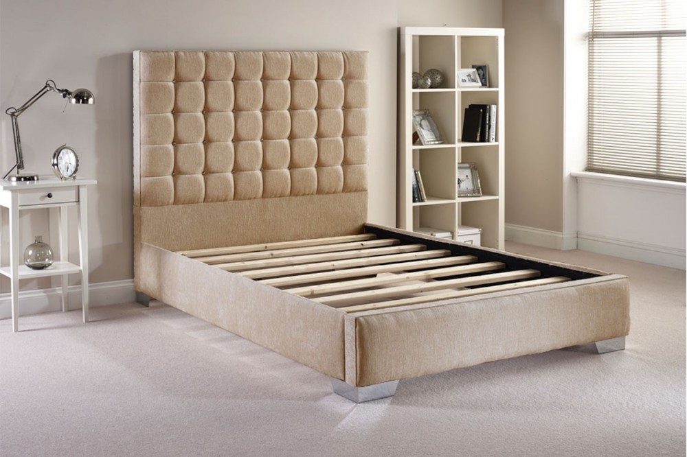 New Design High Quality Fabric Bed Frame, High Upholstered Headboard